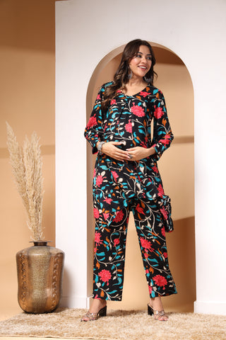 Floral Printed Maternity Zipless Feeding Co-ord Set