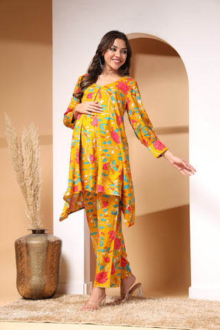 Yellow Maternity Zipless Feeding Co-ord Set