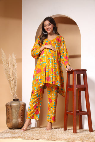 Yellow Maternity Zipless Feeding Co-ord Set