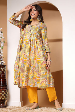 Multicolor Paisley Print Zipless Feeding Kurti Pant Set with Dupatta