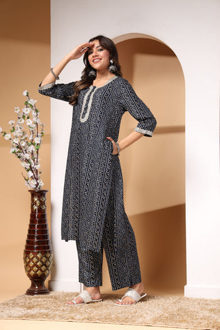 Navy Blue Bandhani Print Zipless Feeding Kurta Pant Set with Dupatta