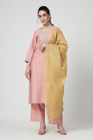 Maternity Zipless Feeding Suit Set with Dupatta - Peach