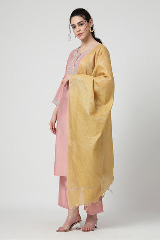 Maternity Zipless Feeding Suit Set with Dupatta - Peach