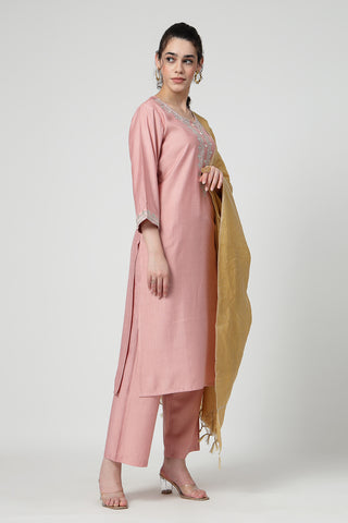 Maternity Zipless Feeding Suit Set with Dupatta - Peach