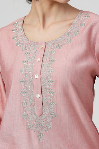 Maternity Zipless Feeding Suit Set with Dupatta - Peach