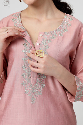 Maternity Zipless Feeding Suit Set with Dupatta - Peach