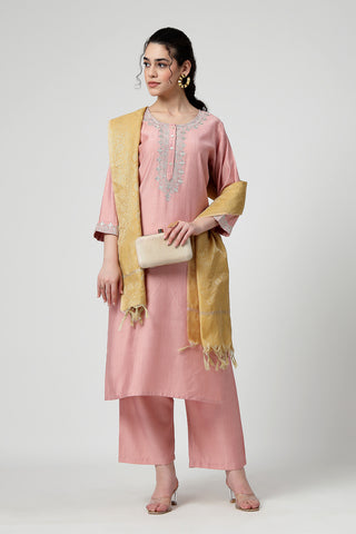 Maternity Zipless Feeding Suit Set with Dupatta - Peach