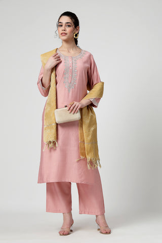 Maternity Zipless Feeding Suit Set with Dupatta - Peach