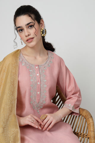 Maternity Zipless Feeding Suit Set with Dupatta - Peach