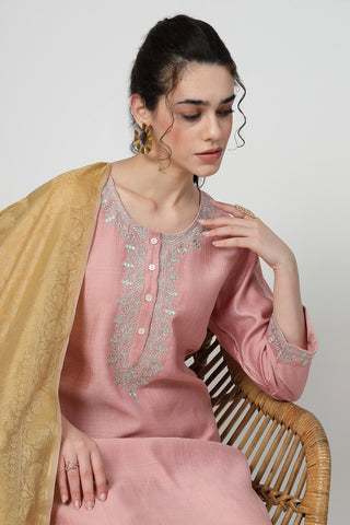 Maternity Zipless Feeding Suit Set with Dupatta - Peach