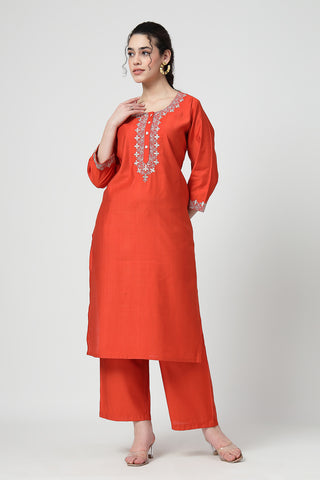 Maternity Zipless Feeding Suit Set with Dupatta - Orange