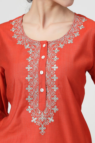 Maternity Zipless Feeding Suit Set with Dupatta - Orange