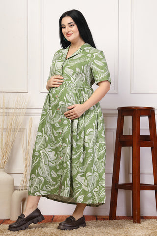 Leafy Chic Comfort Maternity Feeding Dress