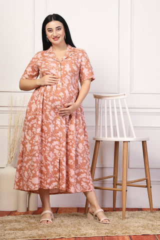 PeachGlow Maternity Feeding Dress