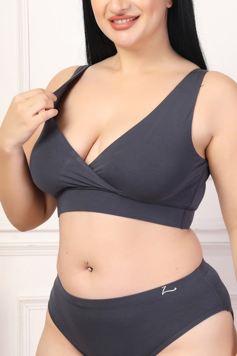 Grey Maternity Bra: Soft, breathable modal fabric moves with the body.