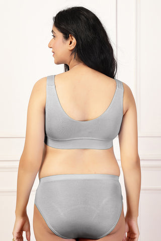 Silver Grey Padded Bra: Fixed cups ensure smooth coverage and natural shape.
