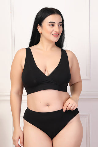 247 Black Padded Maternity Feeding Bra and Panty Set