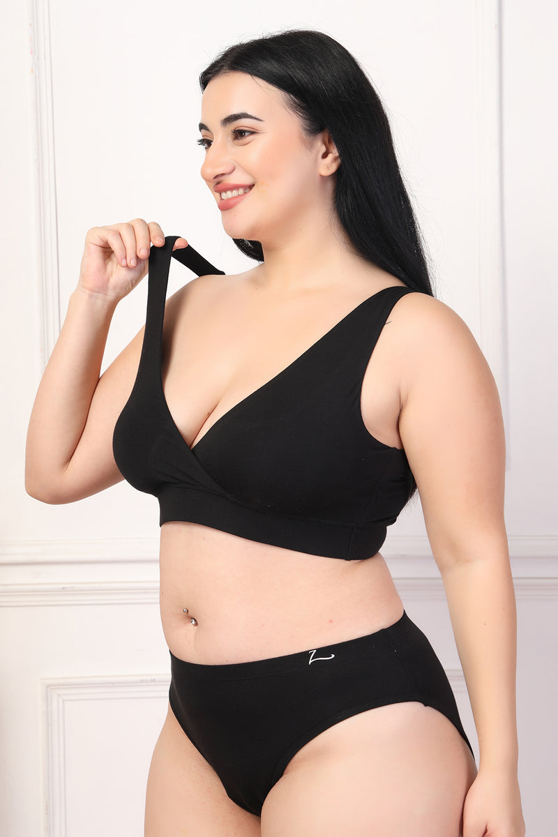 Black Feeding Bra; superior moisture management keeps the mother dry and cool.