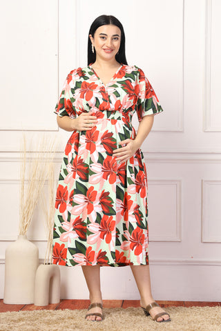 Fresh Floral Delight Maternity Feeding Dress