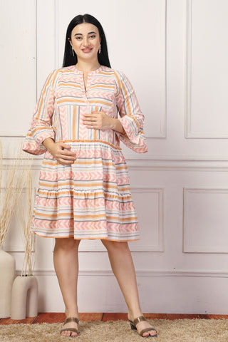 Peachy Glow Luxe Stripe Maternity Feeding Dress