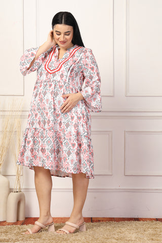 Blush Breeze Ikat Maternity TierDress