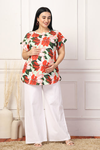 Fresh Floral Delight Maternity Zipless Feeding Top