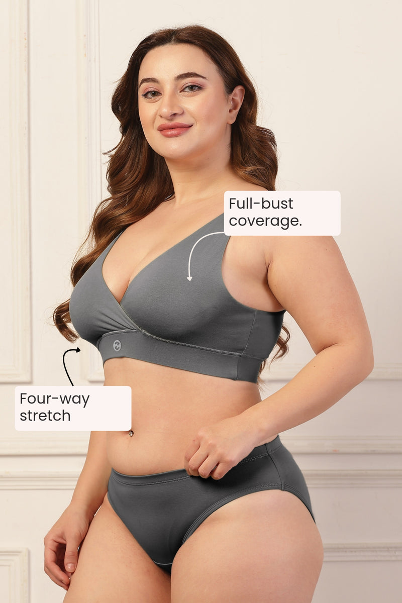 247 Extra Support Cotton Feeding Bra with Adjuster - Dark Grey