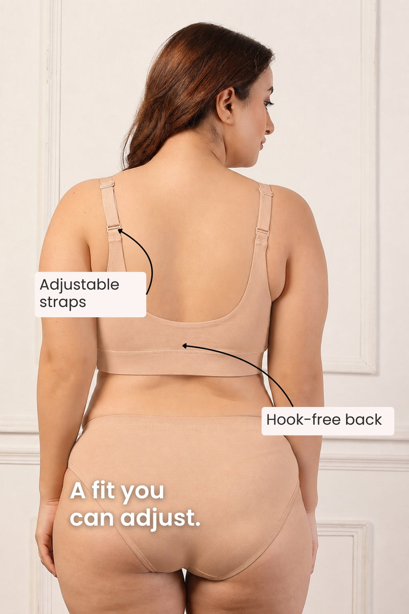 247 Extra Support Cotton Feeding Bra with Adjuster - Nude Almond