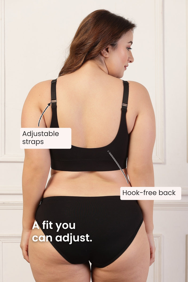 247 Extra Support Cotton Feeding Bra with Adjuster - Black