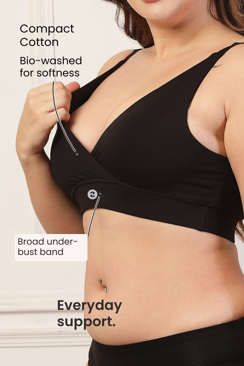 247 Extra Support Cotton Feeding Bra with Adjuster - Black