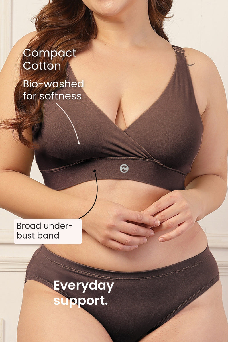 247 Extra Support Cotton Feeding Bra with Adjuster - Brown