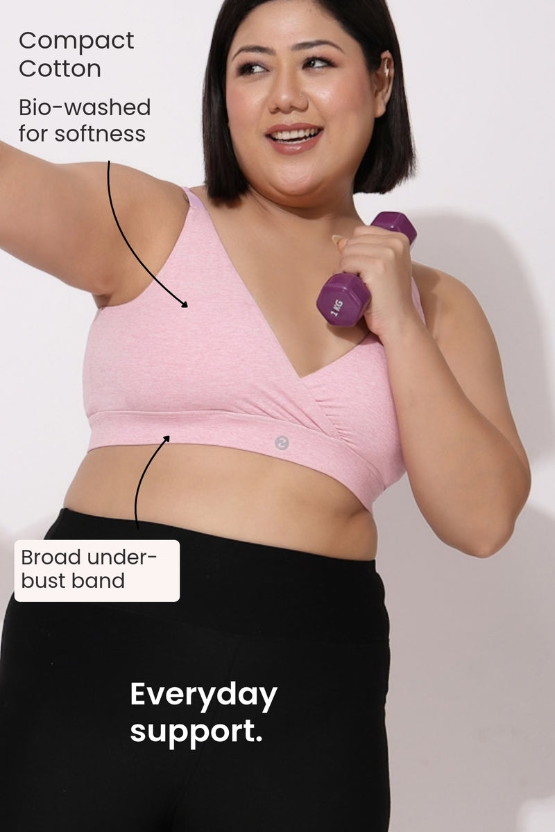 247 Extra Support Cotton Feeding Bra with Adjuster - Melange Pink