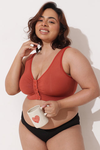 Ruched Modal Front-Open Bra with G-Hook - Rust