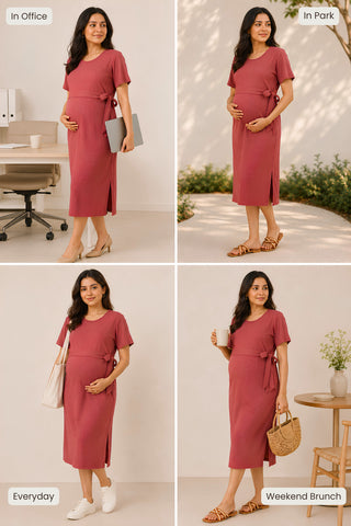 Mario Rib Zipless Feeding Dress - Maroon