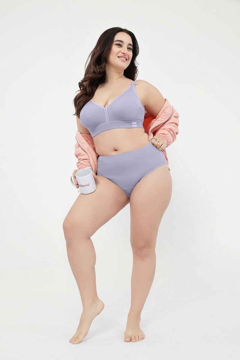 Lira Ribbed Cotton Nursing Padded Bra - M-Blue