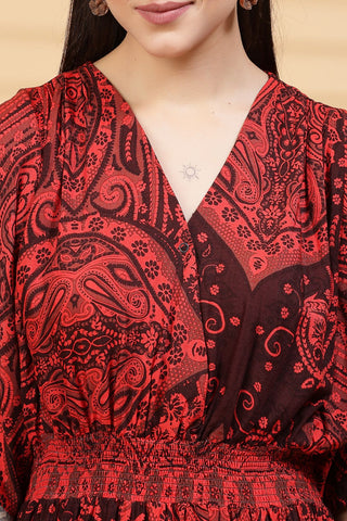 Red Paisley Print Maternity Feeding Dress