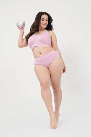 Sera Fine Rib Bra & Mid Rise Panty Set - Pink
