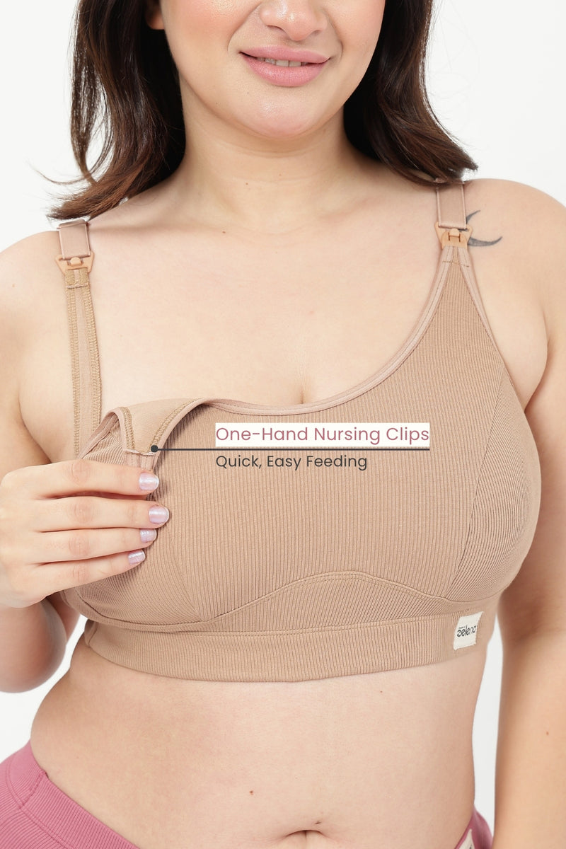 Riva Fine-Rib Cotton Feeding Bra - Skin