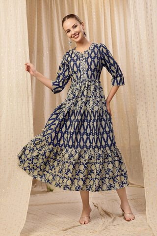 Ethnic Cotton Tiered Maternity Kurti for Feeding - Plum