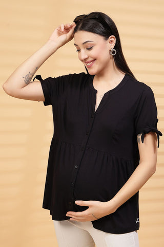 Black Solid Button Top For Zipless Feeding