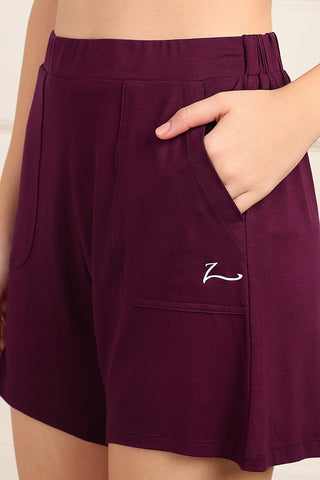 Burgundy Maternity Nursing Top & Shorts Set
