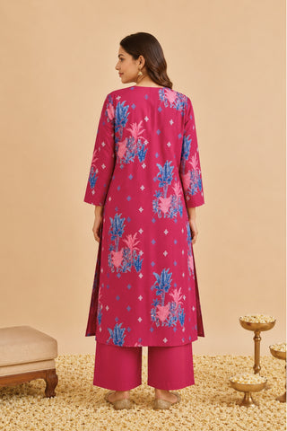 Zipless Feeding Cotton Maternity Kurta-Pant Set - Maroon