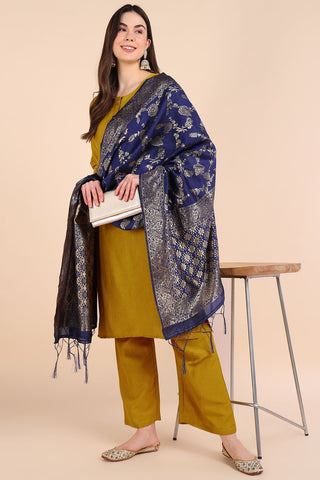 Yellow Maternity Suit Set with Printed Blue Dupatta