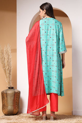 High-quality image of the Rayon texture and finish of the Ocean Oasis And Kurta Set.