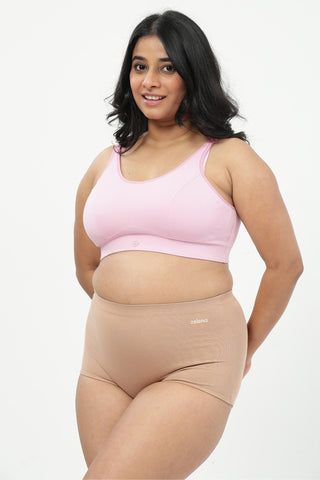 Securefit Cotton Non-Padded Feeding Bra & High Rise Boy Short - (Baby Pink & Dark Skin)