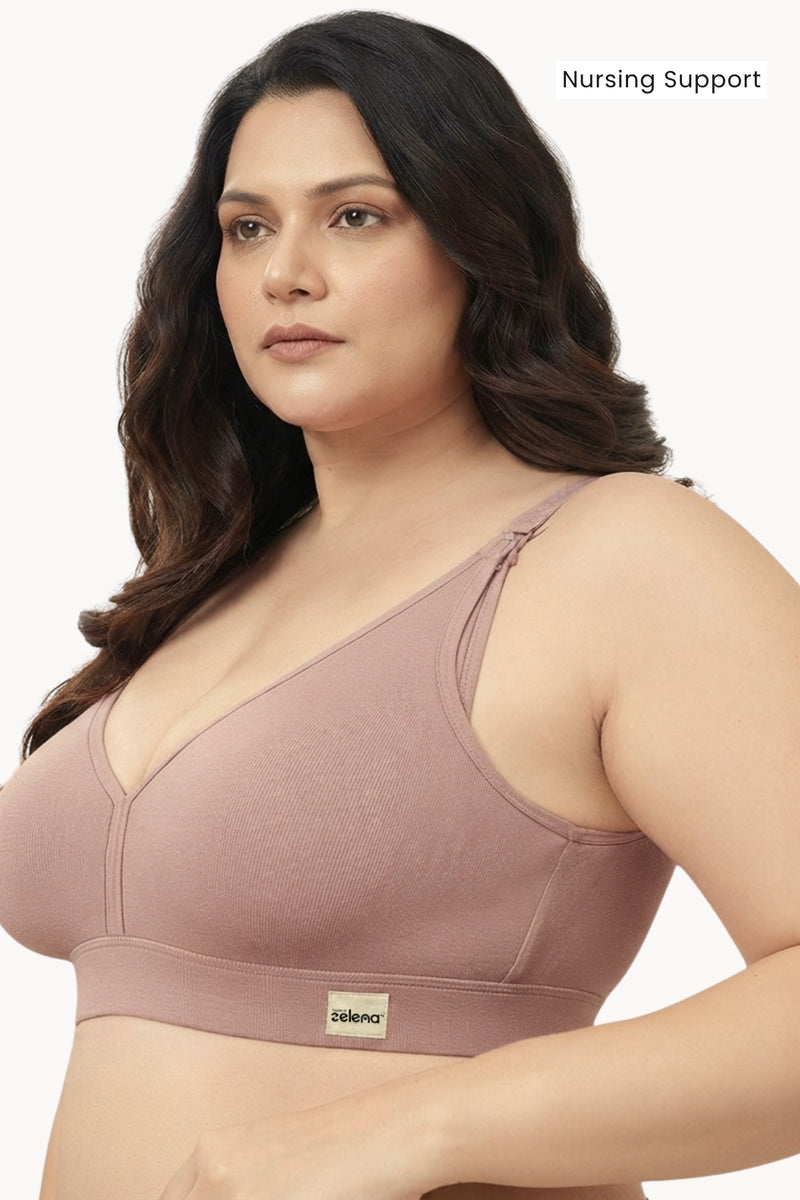 Lira Ribbed Cotton Nursing Padded Bra - Dark Skin