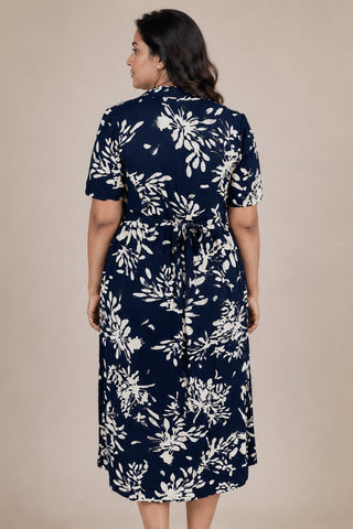 Floral Printed Zipless Feeding Dress - Dark Navy