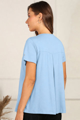 M-Blue Front & Back Pleated Zipless Nursing Top