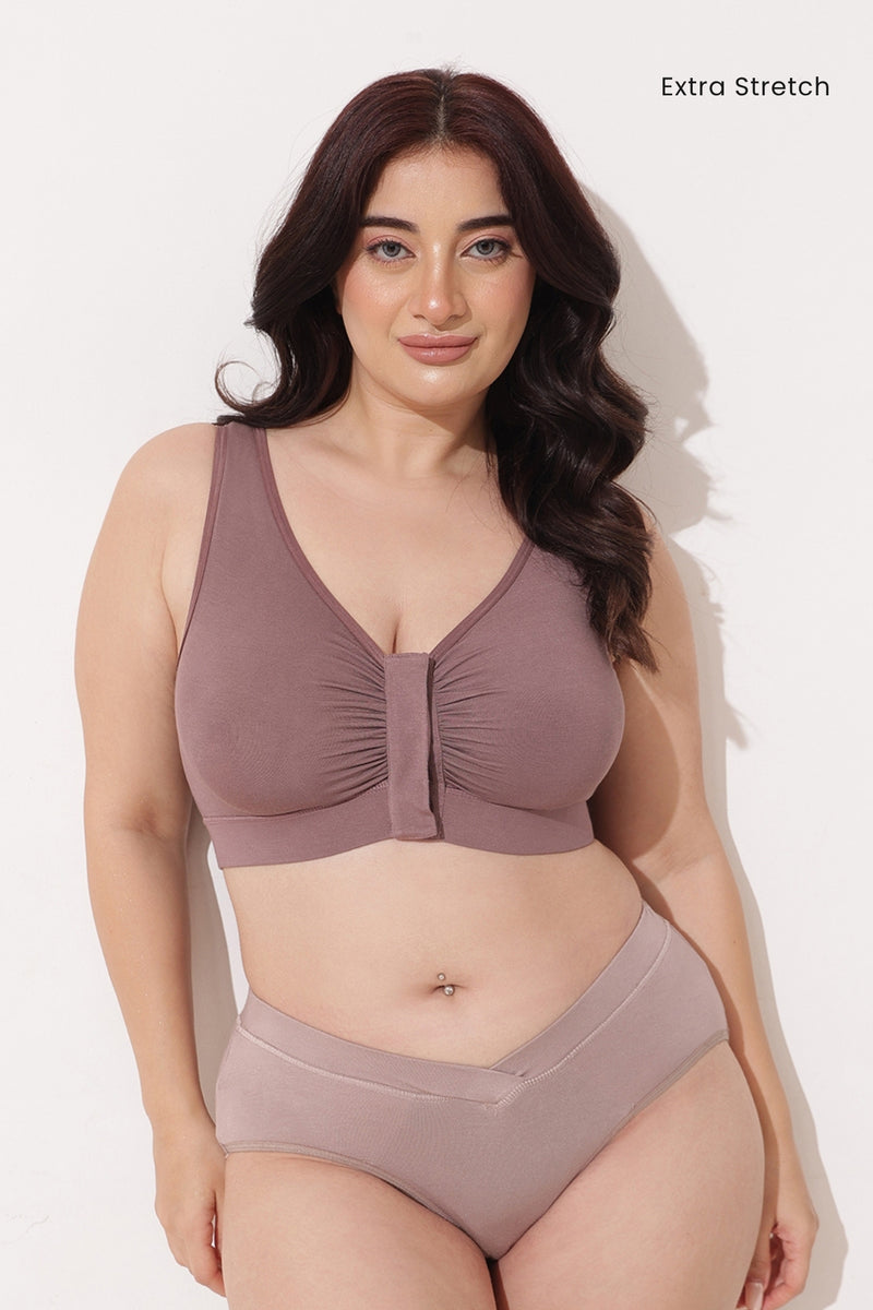 Ruched Tape-Button Nursing Bra - Coco