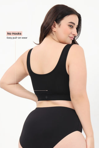 Ruched Modal Front-Open Bra - Black